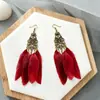 Pendientes Largos con Borlas y Plumas Estilo Bohemio Transfronterizos, Moda de Lujo Ligero, Estilo Étnico Retro, Pendientes y Accesorios Versátiles para Mujer
