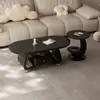 Mesa Lateral Móvil Simple de Gama Alta Lujo Ligero Moderna Ovalada de Piedra Sinterizada Sala de Estar Uso Doméstico Sensación de Gama Alta Apartamento Pequeño Mesa de Café