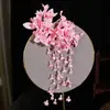 Grampo de Cabelo com Borla de Flor de Lírio-do-Vale Rosa Super Fada Adorno de Cabeça Feminino Novo Chinoiserie Antigo Retro Grampo de Cabelo Presilha Lateral Acessório de Cabelo