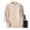 Suéter de lã grosso de dupla camada para inverno para homens, suéter de tricô gola alta meia, suéter base de cashmere de caimento solto para homens