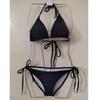 Bikini Triangular de Vacaciones Nuevo Japonés y Coreano Traje de Baño para Mujer Europeo y Americano Sexy Correa Fina para el Hombro de Tres Puntos con Cordones Europeo y Americano