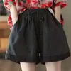 Shorts femininos de algodão e linho para o verão, estilo fino, adequados para mães, shorts de linho casuais de perna larga plus size