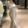 Vestido Blanco de Encaje Floral Sexy Transfronterizo para Mujer, Estilo Socialité de Primavera, Vestido Largo de Sirena Ajustado a la Cintura