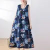 Novo Vestido de Algodão e Seda de Verão para Mulheres, Corte Amplo, Emagrecedor, Adequado para Mães de Meia-Idade e Idosas, Vestido Longo Elegante, Vestido de Praia