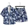 Camisa Floral de Manga Curta para Homens e Mulheres, Conjuntos, Estilo Preguiçoso Solto Retro Casual Calças de Praia Conjunto de Camisa de Manga Curta Masculina