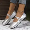 Novos Sapatos Mary Jane Prata Franceses para Mulheres Estilo Coreano com Saia Planos Salto Baixo Sapatos Femininos Primavera e Outono 2025