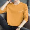 Camiseta de manga comprida de algodão puro masculina, gola redonda, blusa branca, roupas, moda americana, estampa de letras, camisa de base de algodão