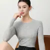 Cuello redondo, lana de hilo fino de calibre 18, sin costuras y delicado, top versátil para otoño e invierno, adecuado para el trabajo y el uso diario, elegante suéter interior