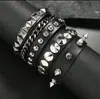 Pulseira Masculina Punk de Couro com Corrente de Rebites, Multicamadas, Estilo Retrô, Venda Quente Transfronteiriça Europeia e Americana, Acessórios