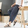 2022 Verano Nuevo Pantalón de 7 puntos para Hombre Estilo Chino Algodón Lino Pantalón Siete Puntos Pantalones Retro Pantalones de Pierna Ancha Pantalones Casuales Hombre
