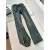 Jeans Denim Corte Diagonal Estilo Americano com Abertura Lateral (Shark Gill) para Homens, Calças Tendência Primavera Slim Fit de Perna Reta, Calças de Pierna Larga para Workwear