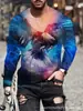 Camiseta masculina de manga comprida com gola redonda, estampa 3D de águia, outono e inverno, estilo vintage, casual masculina de manga comprida com gola redonda