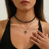 Moderna Cadena de Cuello Negra con Colgante de Cruz de Cristal con Goteo de Aceite Gargantilla de Doble Capa Cadena para Clavícula Nuevo Estilo Cadena de Cuello Personalizada para Mujeres