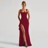 Vestido de Noche para Mujer Estilo Ins Europeo y Americano Moda Sexy Tirantes Finos Vestido Largo Transfronterizo Nuevo Espalda Descubierta con Abertura Alta