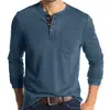 Camiseta de Manga Larga para Hombre 2026 Transfronteriza Algodón Corte Delgado Cuello Henley Bolsillo Camisa Base Transpirable Absorbe la Humedad Top para Hombre