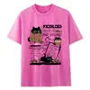 Camiseta de Manga Corta de Algodón Puro Lavada Vintage Talla Grande con Cordón Hombro Normal para Mujer, Top Holgado de Estampado Retro de Verano Nicho