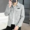 Nova jaqueta masculina com estampa de tinta, corte slim estilo workwear, top casual curto, lapela simples, mangas compridas para primavera e outono