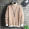 Ropa de Hombre Europea y Americana Otoño Nuevo Suéter Khaki de Cuello Bajo Suéter de Punto Pulóver de Cuello Redondo para Hombre