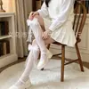 Calcetines de Princesa JK de Encaje Hueco de Verano Finos y Transpirables con Lazo Lolita para Niñas, Calcetines de Media Pantorrilla para Niños