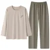 Pijama Feminino de Viscose Stretch para Primavera, Gola Redonda, Amigo da Pele, Macio, Solto, Conjunto Casual para Casa Feminino, Novo Modelo 2026