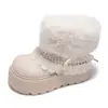 Botas de invierno nuevas de estilo 2026 para mujer, cálidas, con forro de pelo y ribete de felpa, con cordones, suela gruesa, botas de nieve, botines de algodón que aumentan la altura