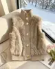 Suéter sem mangas de veludo mink com gola alta estilo coreano para mulheres, novo modelo outono e inverno 2026, cardigã de tricô solto e elegante