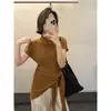 MMC popular blusa de tricô com gola alta média e manga curta plissada de lã conjunto de duas peças com estampa de outono 26 65290