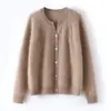 Nuevo cárdigan de 100% cachemira con cuello de tijera, tejido cepillado, abotonado, versátil, casual, color liso, chaqueta suéter de punto cálida