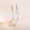 Pendientes colgantes de perlas y cadena de diamantes de imitación, pendientes de plata de ley S925 para niña, dulces pendientes largos con borlas de hada.