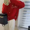 Suéter Cardigan de Lã Sintética com Bordado de Boneco de Neve, Gola Redonda, Novo Estilo de Primavera, Suéter Solto Versátil e Estiloso para Mulheres