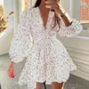 2026 Verano Nuevo Estilo Transfronterizo Europeo y Americano Comercio Exterior Elegante Cuello en V Mangas Abullonadas Florales Ajustado a la Cintura Vestido Falda Corta