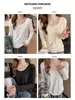 Camiseta sencilla de manga larga para mujer estilo japonés con cuello en U grande, transpirable y cómoda, top casual ligero y versátil para otoño