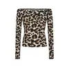 Coleção nova outono/inverno 2026 Amazon transfronteiriça europeia e americana: camiseta feminina sexy de manga longa com ombros à mostra e estampa de leopardo
