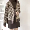 Cardigan Tejido de Punto de Color Contrastante con Cuello en V y Patrón de Rombos Grueso Holgado Estilo Coreano Retro Elegante Ins para Mujer