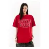 Camiseta Retro Americana de Manga Corta con Letras de Perlas para Hombres y Mujeres, Top Holgado de Media Manga de Moda Veraniego High Street para Parejas