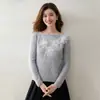 Suéter de cachemira con encaje floral tridimensional, de un solo hombro, estilo coreano, para mujer, corte ajustado, tejido suave