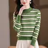 Suéter Grueso de Cuello Medio Alto para Mujer Otoño e Invierno, Capa Base Holgada, Nuevo Estilo 2026, Rayas, Delgado, Top Interior