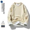 Suéter masculino de outono e inverno em veludo dupla face com gola redonda, masculino, espessado, cor sólida, forrado com fleece, camiseta térmica quente