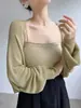 Chaleco Blanco de Protección Solar Tencel Seda de Hielo Cárdigan de Punto para Mujer Verano Fino Chal Exterior Blusa Top Chaqueta Corta
