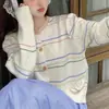 Cardigan suéter de punto con cuello redondo a rayas de color contrastante, estilo coreano, nuevo de primavera, dulce, suave, rejuvenecedor, artístico, retro