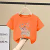 Camiseta Casual de Algodón de Manga Corta Suelta Estilo Coreano para Niñas Verano Nuevo Estilo Camisetas con Estampado de Dibujos Animados para Niños Tallas Mediana y Grande