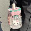 Linda Taza de Vidrio con Popote para Niñas Alto Valor de Color Gran Capacidad Escritorio Separación Té Agua Taza de Té de Burbujas Resistencia a Altas Temperaturas