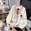 Abrigo Suéter con Lazo Tridimensional para Mujer Otoño e Invierno Nuevo Estilo Holgado Perezoso Sentido del Diseño Reductor de Edad Cárdigan de Punto Coreano