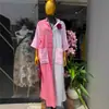 Moda Feminina Transfronteiriça Europeia e Americana Verão 2026 Novo Elegante Camisa Vestido de Gola Dobrável Solta Listrada Color Block com Bolso Grande