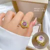 [Galvanoplastia de ouro real] Design Europeu e Americano ins Wind Geometry Diamond Ball Ring Anel Aberto de Vento Frio para Mulheres