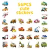 Nuevo Set de 56 Piezas de Pegatinas de Acuarela con Diversión Infantil Presentando Vehículos de Construcción, Excavadoras y Elementos Mecánicos para Diarios DIY, Pegatinas Divertidas para Niños