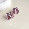 Brinco Stud Geométrico de Cristal de Vidro Rosa Super Brilhante Açúcar Tridimensional Elegante Doce Alto Padrão Novos Estilos de Brincos para Mulheres 2024