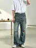 Hme Jeans Masculino Europeu e Americano Transfronteiriço Marca Tendência High Street Vintage Desgastado Solto Não Elástico Calças de Perna Reta Temu