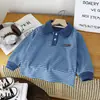 Camisa Polo de Veludo Infantil Outono e Inverno Nova Manga Longa Gola Lapela Camiseta Listrada para Meninos Roupa Térmica para Crianças de Meia-Idade e Grandes