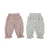 Pantalones Casuales Estilo Dulce de Primavera y Otoño para Bebé Niña, Pantalones de Dos Tonos con Estampado Completo para Bebé, Cintura Elástica, Adorno de Encaje, Puños tipo Linterna